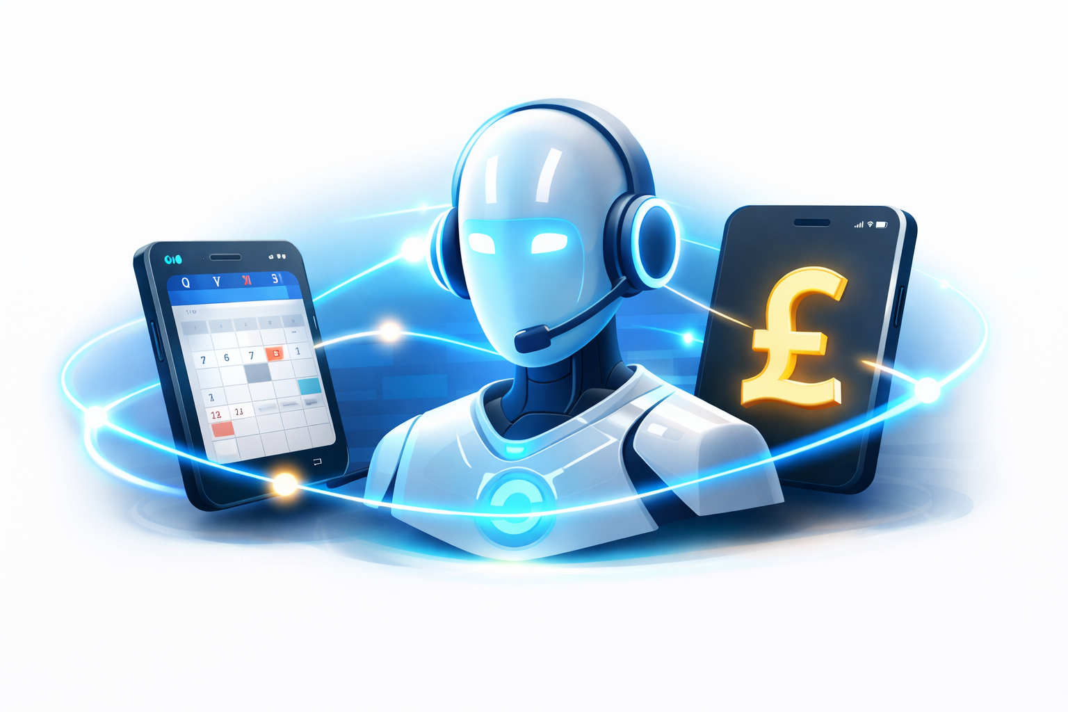 Modern digital assistant connecting phone to calendar and pound sign